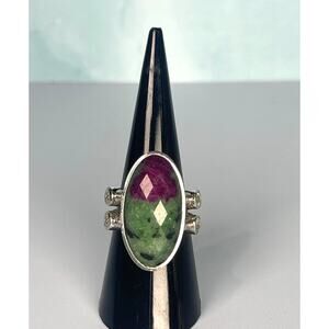 Hillary Joy 925 Sterling Silver Ruby in Zoisite Sz 7 Ring with CZ Accents